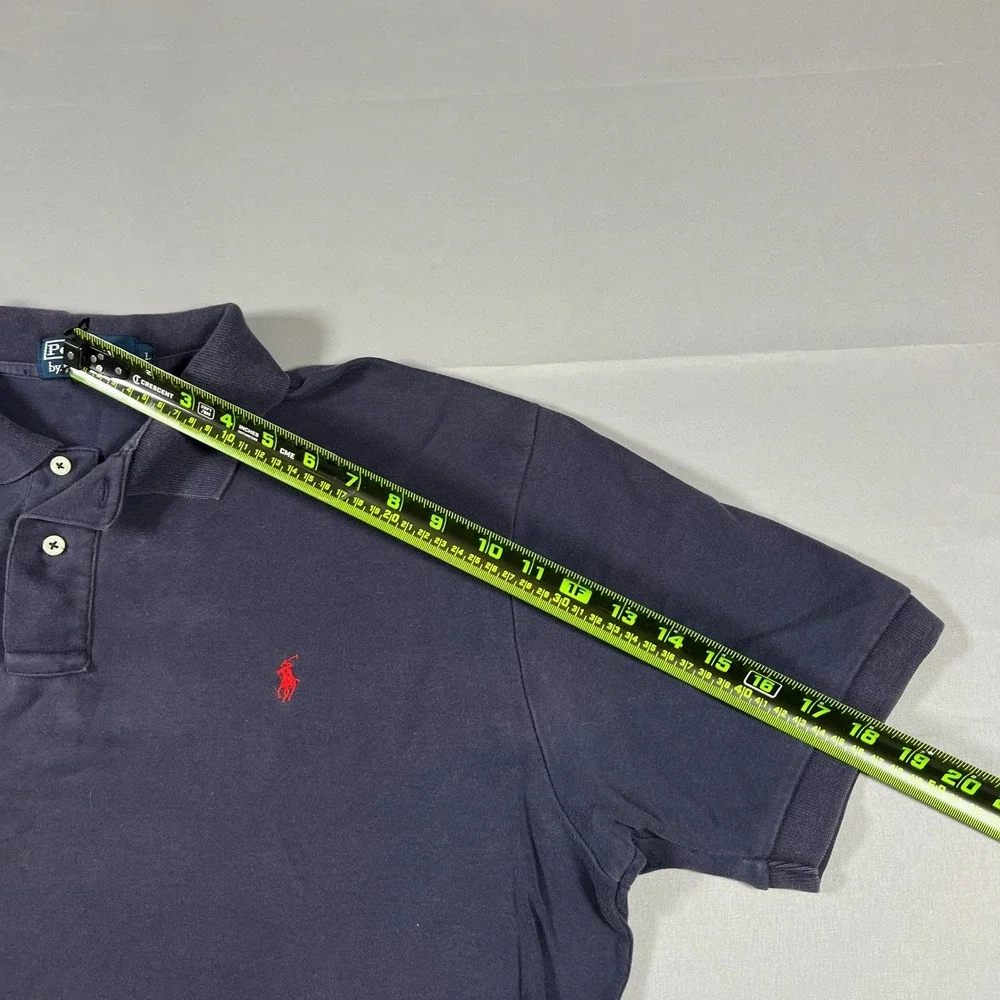 Polo Ralph Lauren Polo Shirt Men Large Navy Cotton Logo Embroidered High Low Hem